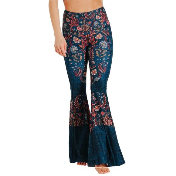 Yoga Democracy Bell Bottom Leggings XL Hippie Flare Leg Festival Floral Boho 70s - Picture 3 of 16